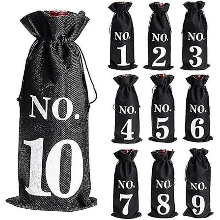 1 til 10 lerretsvinposer Blind vinsmaking, vinposer bryllupsbordnumre, vinsmakingsposer, fest