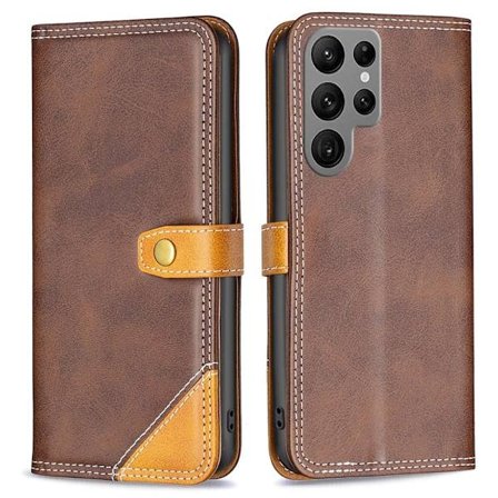 BINFEN kaksivärinen nahkakotelo Samsung Galaxy S23 Ultra - Kahvi