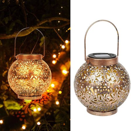 Udendørs solcellelygte, LED-pakker metalhave sollamper, varm hvid hængende energilaterne