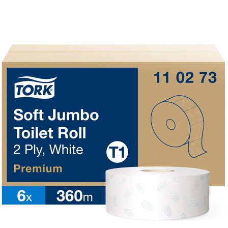 TORK Toalettpapper Jumbo Soft T1, 2-lag, 1 800 ark, präglad, vit - Lyreco - Städ och hygien - Toalettpapper och torkpapper - Toalettpapper - rulle