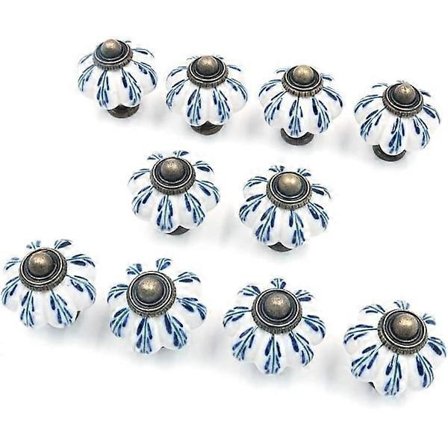 Set med 10 keramiska dörrknoppar, vintage, shabby chic, kungsblå