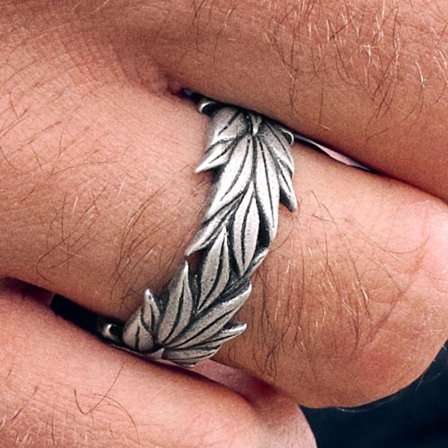 Obelius | Vintage Silver-tone Laurel Wreath Ring for Men - Steel rings