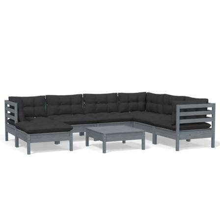 Vidaxl Loungegrupp Med Dynor 8 Delar Grå Massiv Furu Grå