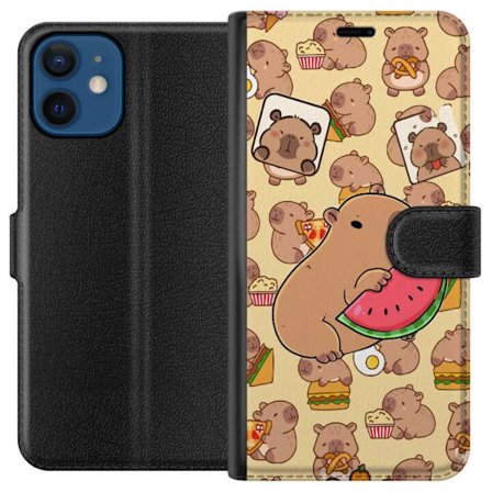 Kompatibelt Plånboksfodral till Apple Apple iPhone 12 mini Söt capybaror njuter av vattenmelon pizza och popcorn i en varm och lekfull design som sp