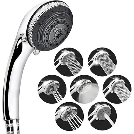 Bruseshowerhoved med 7 indstillinger, booster bruseshowerhoved, vandbesparende