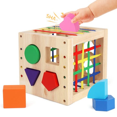 Puinen Muotolaatikko, Montessori-lelut 1-vuotiaille, 8 kpl Värikkäitä Moniaistisia Muotoja, Kehittävä Oppimislelu Vauvalle