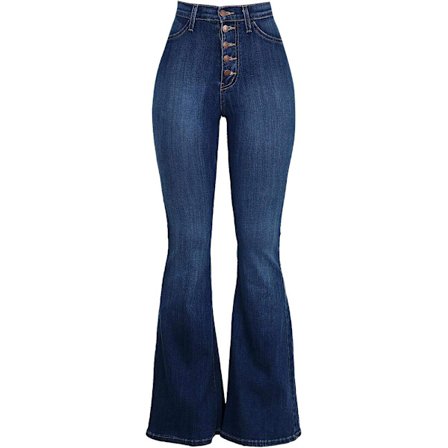Dame Jeans Høy Midje Vide Ben Denim Jeans Tenåringsjenter Utsvingte Jeans Stretch Hofte Jeans Bootcut Boyfriend Jeans Baggy Jeans Casual Bukser (L)