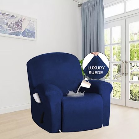 Fløjlsblød Recliner Stolbetræk 1-delt til Recliner Stol, Recliner Betræk med Tykt Luksuriøst og Blødt Stof med Elastisk Bund - marineblå