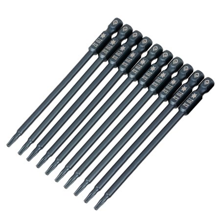 10 stk 100mm 1/4" Hex Shank T10 Magnetisk Sikkerhetsstjerne Skrutrekker Bits Sett