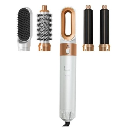 5-in-1 Hiusten Ilmastoimuri Versio 2.0, Monitoiminen Hiustenkuivaaja, Fööniharja 5 Lisäosalla, Lämmitetty Muotoiluharja