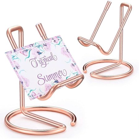 2-delt visitkort holder i metal til kontorbord, telefonholder, elegant visitkort display stand, visitkort holder i rose til kontorbord