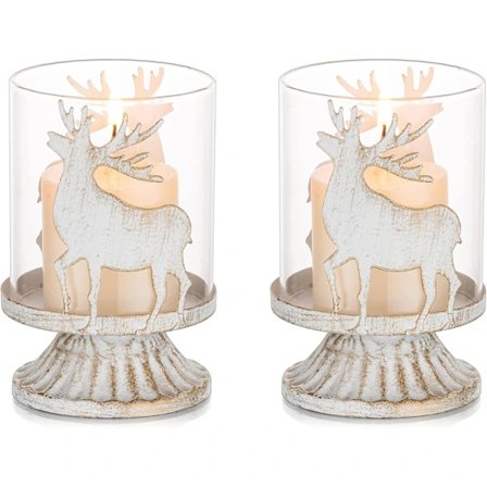 Jul Lysestake for Kubbelys: Sett med 2 Vintage Reinsdyr Dekorasjon for Jul Hjem Peisbord Middag Advent Gaver