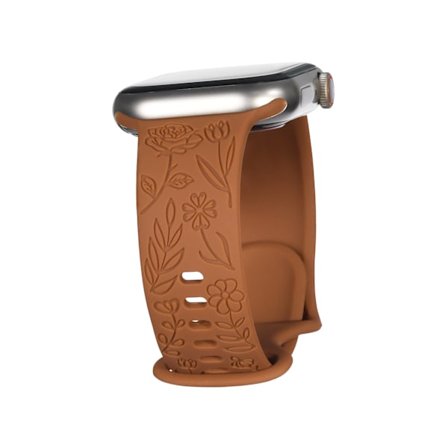 Kompatibel med iwatchS9 876SE Apple Watch armband präglat liten ros silikon Rose - rödbrun