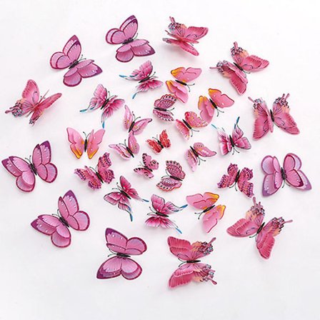 Mix af 12 stk. 3D Rosa Sommerfugl Vægstickers Dekoration Kunst Dekorationer