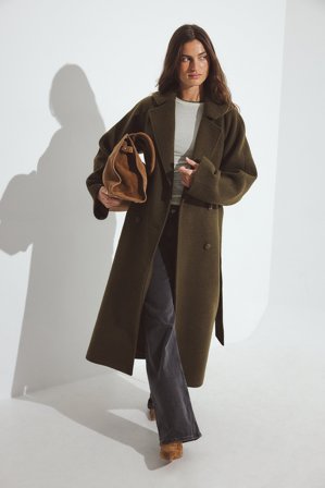 NA-KD Manteau classique en laine mélangée avec ceinture - Vestes d'Hiver - Vert - EU 44