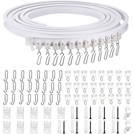 3M Gardinskinne Fleksibel Gardinstang Fleksibel Gardinskinne med 24 Gardinkroker og 24 Trinser for Balkong Erker Stue Badekar Bobil V