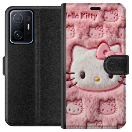 Kompatibelt Lommeboketui til Xiaomi 11T Hello Kitty rosa fluffy bakgrunn med ikoniskt ansikt og kawaii-estetikk
