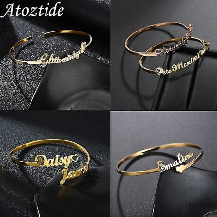 Tilpasset Navne Armbånd Gull Sølv Farge Bangles Kvinner