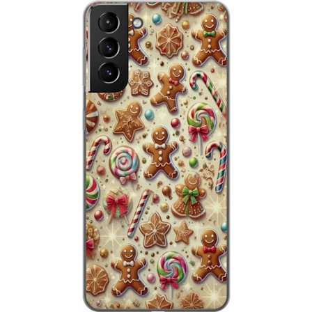 Kompatibelt Mobildeksel til Samsung Galaxy S21+ 5G Julmotiv med pepperkaker, polkagriser og fargerike julegodteri