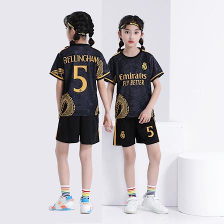 Real Madrid Bellingham Barn Jersey Kit Borte Ungdom Vini Fotballdrakter Sett For Gutter Jenter Voksne 20 Black