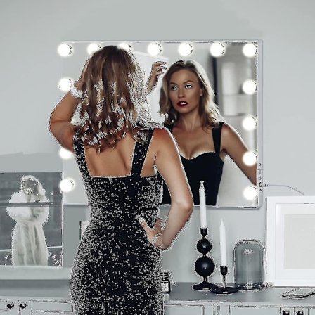 Hollywood-Spegel med USB-Makeupbelysning, 10 Lampor, 3 Ljuslägen, Bord- eller Väggmonterad, Kosmetik