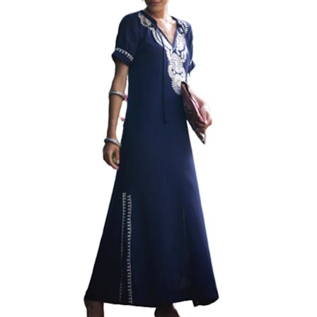 Kortärmad dam baddräkt cover up djup V-ringning etnisk blommig broderad spets