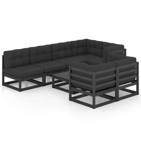 Vidaxl Loungegrupp För Trädgården Med Dynor 8 Delar Massiv Furu Svart