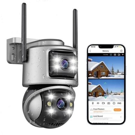 LOSEI Kaksoislinsseillä varustettu valvontakamera 6MP 4K UHD 5x Zoom Yönäkö Ihmisten tunnistus Puhelin Intercom ICSee APP WIFI BT Alexa IP66
