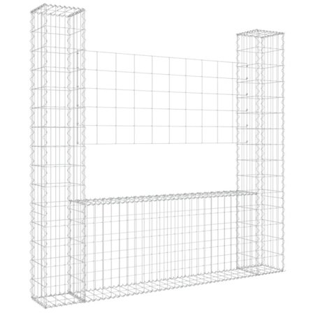 vidaXL U-formad Gabionkorg med 2 stolpar järn 140x20x150 cm