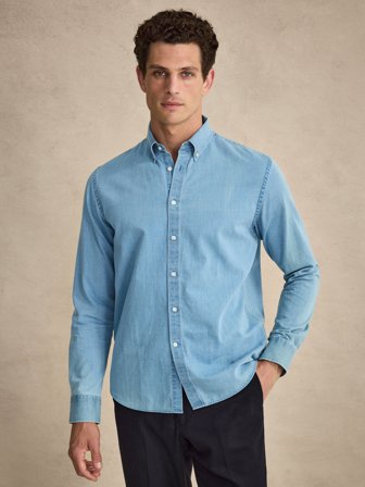 John Henric Men's Hellblaues Jeanshemd Casual Fit Size S