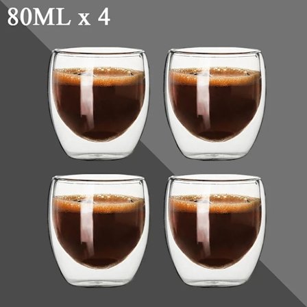 80ml dobbeltvegget glasskopp 2/12ST Transparent håndlaget varmebestandig tedrikkesett Espresso kaffekrus Melkekopper Gave 4stk 80ml Som vist