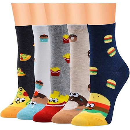 5 par sjove bomuldsstrømper til kvinder med søde tegneseriefigurer