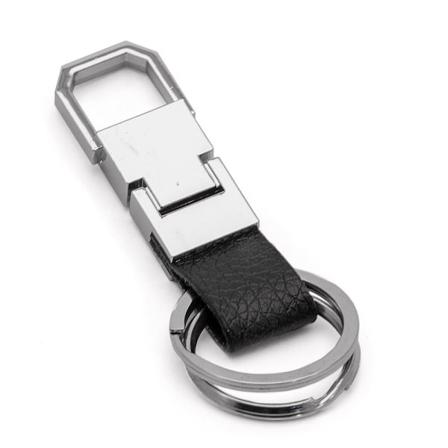 Större Nyckelring I Silver Och Läder - Svart Svart