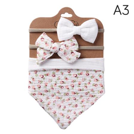 3 St/ Set Muslin Bomull Baby Haklapp Rosett Pannband Triangel Saliv Till