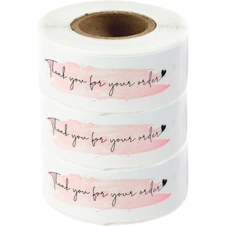 3 rullaa 1 "x 3" kiitos tilauksestasi -tarra, vaaleanpunainen koristeellinen