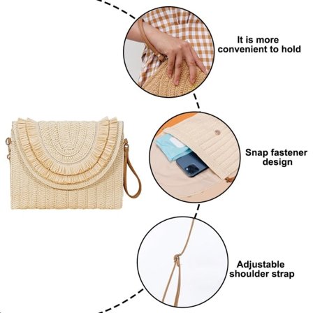 IC Flettet Taske Strå Crossbody Taske Ferie Flettet Taske