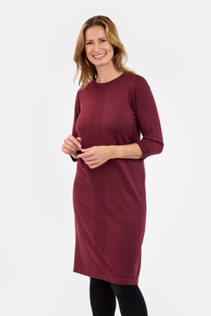 SIGNATURE - Strik Kjole - Bordeaux - 3/4 Ærmet