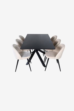 Venture Home - Spisegruppe Piazza med 6 Velvet Stitches spisestoler - Svart - Spisegruppe 6 personer - Fra Homeroom