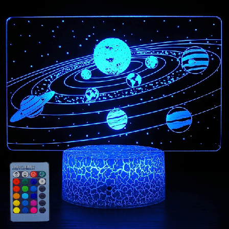 Sol System 3D optisk illusion sidobordslampa universum rymd G