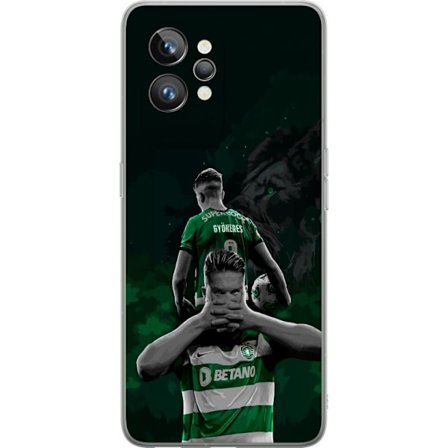 Kompatibel Mobilcover til Realme GT2 Pro Neonmotiv med teksten "Gaming er i mit DNA" på en blå og rød murvæg med en lysende DNA-spiral.