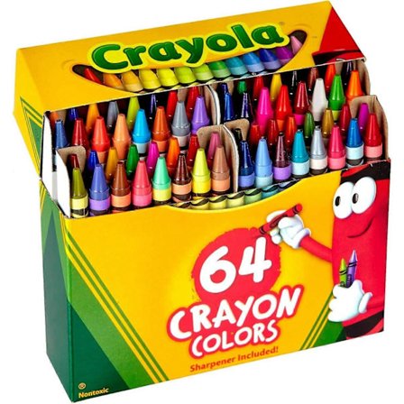 Fargekritt - Assorterte farger (pakke med 64), et must for alle barns kunst- og håndverkssett, i praktisk flip-top-boks med spisser inkludert