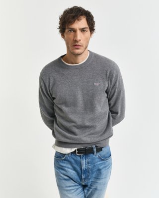GANT - Klassisk bomullsgenser med rund hals til herre dark grey melange