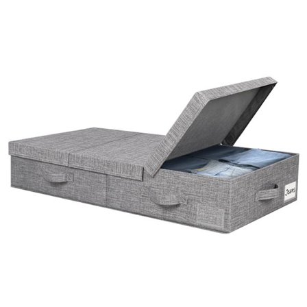 Oppbevaringsboks under sengen, sammenleggbar oppbevaringsboks med lokk, oppbevaringsboks med håndtak og etikettlommer for klær, laken, tepper