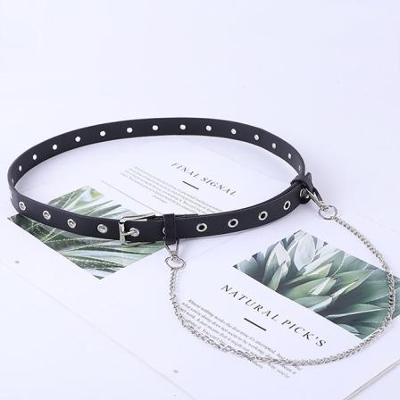 Damebelter Kreativ stil Kjedebelte Damemote Helhull Øyeknapp Uformell dekorasjon Pin Spenne Jeans Belte Dame Black +chain 105x2.2cm