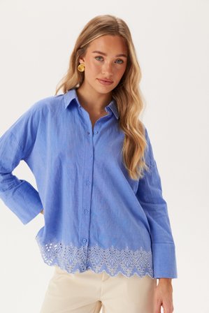 ONLY - Onlgraces Tulum Ls Emb Shirt - Blue Bonnet Detail:BRIGHT WHIT