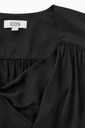 COS Women's Top In Raso Con Scollo Ad Anello Drappeggiato in Nero