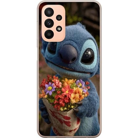 Kompatibel Mobilcover til Samsung Samsung Galaxy A23 Sød blå figur med store øjne, der holder en farverig buket i en varm og kær stil