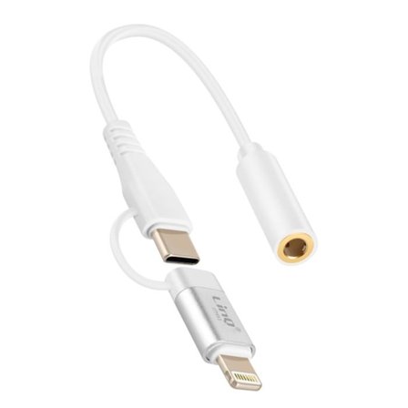 Ljudadapter 3,5 mm hona till Lightning och USB C hane LinQ vit