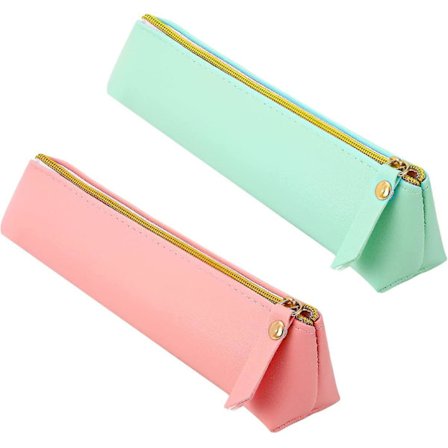 Læder Blyant Pen Etui Pouchslim Design Pen Taske Læder Ekstra Lille Blyant Etui Til Studerende Kontor College (pink+ Grøn)(2stk