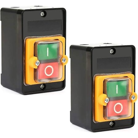 2 stk. Maskinbryter, Maskin Trykknappbryter AC 220V/380V 10A PÅ/AV Trykknappbryter, Bryter Trykknapp, Motorbryter med Vanntett